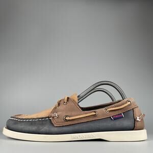 Sebago Authentic Men's 8.5 Navy Brown Leather Lace Up Loafers Boat Shoes Casual